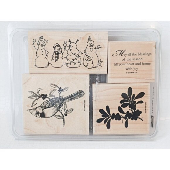 4 Vintage Rubber Stamps  Stampin Up Cardinal Snowman - Picture 1 of 2